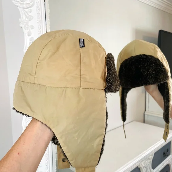 Moschino RARE Vintage 90’s Tan Quilted Logo Winter Trapper Hat
